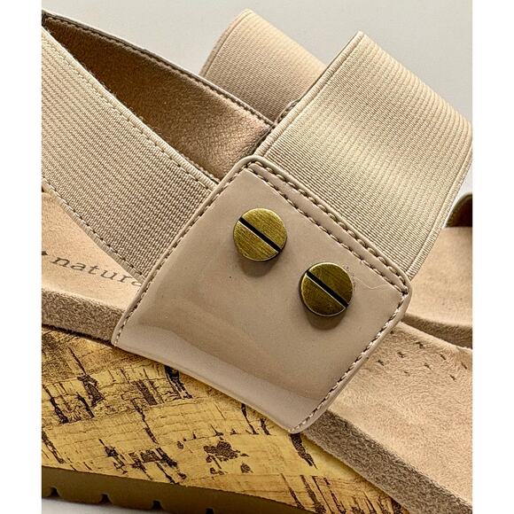 NWOT! NATURALIZER Sandals - Cork Wedge - Faux Taupe Patent & Elastic Straps - Picture 10 of 11